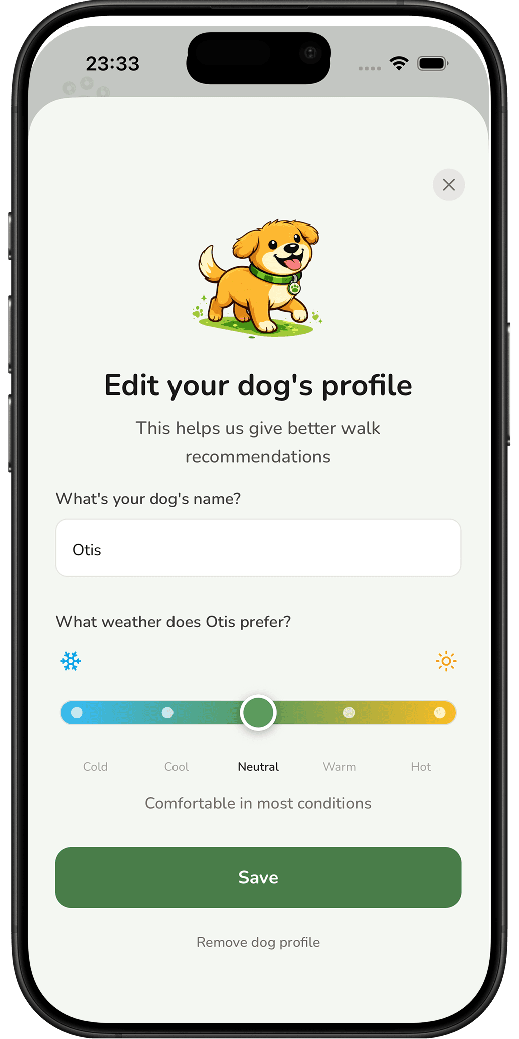 Dog profile editor