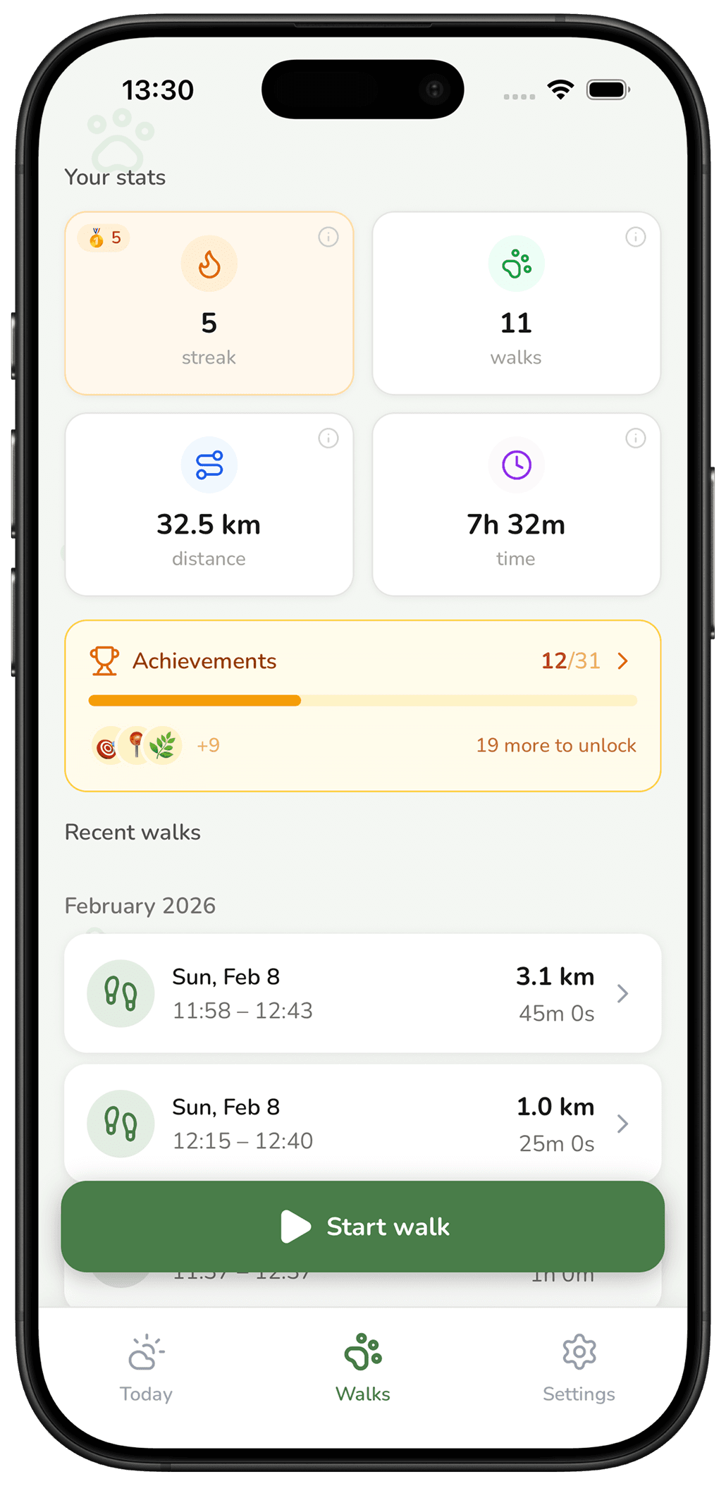 Walking insights and trend charts